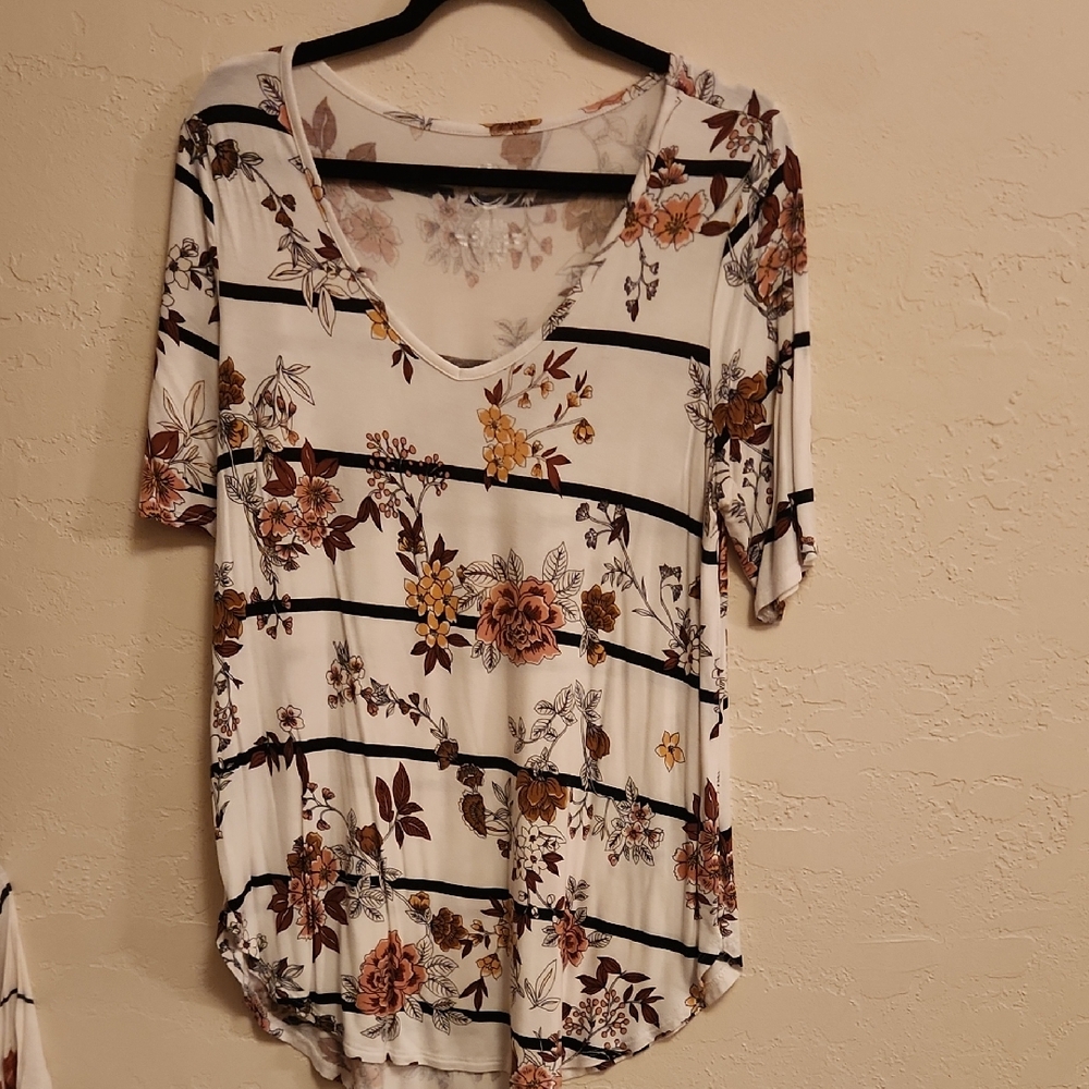 Maurices Floral and Striped Blouse - White and Brown